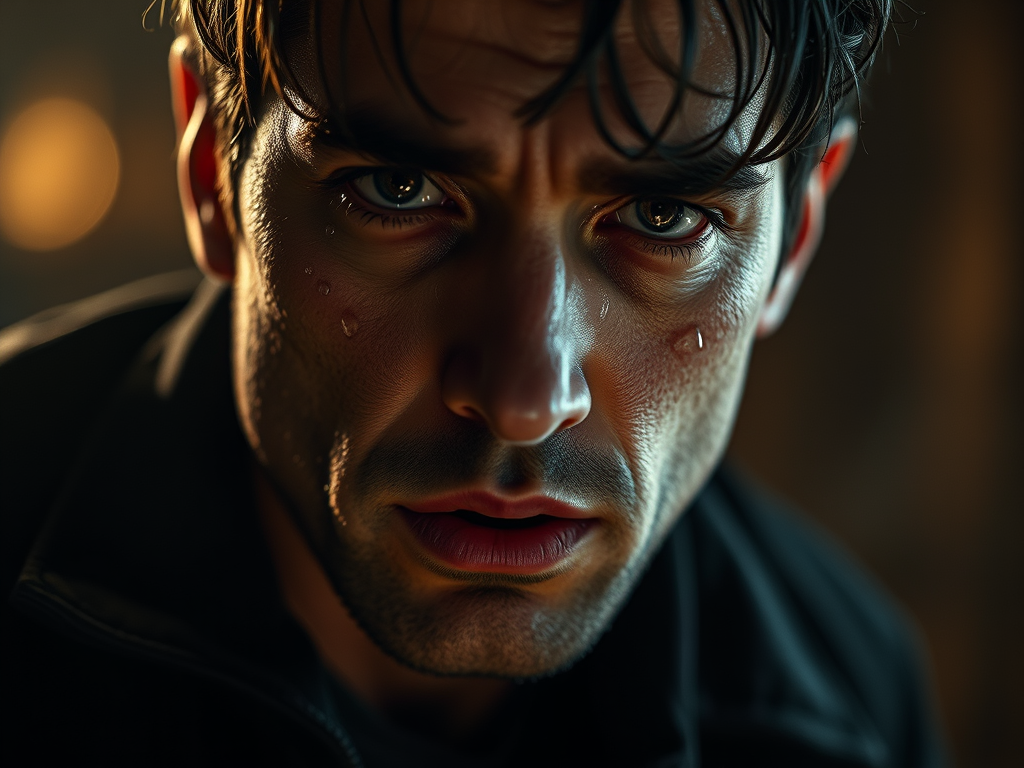 Men crying: Tears with a frown